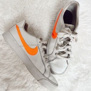 Custom nike court royale size 8 white and neon orange low top sneakers